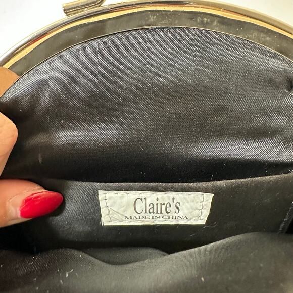 Claire's Black Clam Shell Clutch Chain Purse Y2K Vintage Style 1920 Satin Silver - Picture 6 of 9